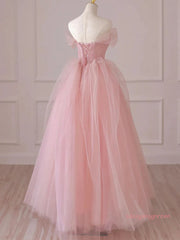 Off Shoulder Beading Pink Tulle Princess Prom Dress
