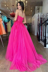 Hot Pink Tulle  Sweetheart Appliques Prom Dress
