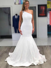 Crystal Mermaid Satin One Shoulder Beading Wedding Dress