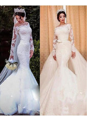 Off-the-shoulder Detachable Skirt 2 In 1 Wedding Dress With Lace Appliques