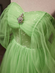 Green Tulle Beading Off Shoulder Sparkle Prom Dress