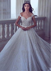 Beading Off-the-shoulder Sequin Lace Appliques A-line Wedding Dress