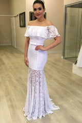 Tulle Sheath Column See Through Off The Shoulder Lace Wedding Dress