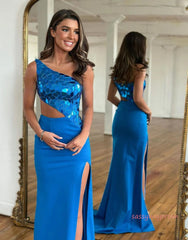One Shoulder Royal Blue Trumpet Mermaid Prom Dress
