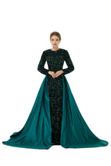 Green Long Sleeves Scoop Trumpet Mermaid Sparkle Sequin Prom Dress