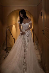Champagne Tulle Trumpet Mermaid Long Sweep Train Bridal Dress