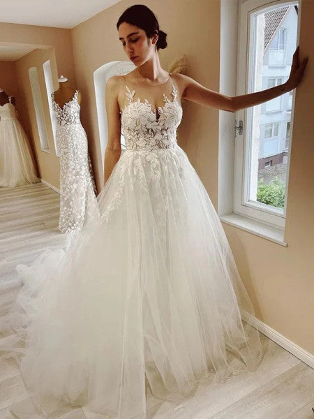 Applique Scoop Princess Tulle  Wedding Dress