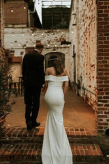 Sheath Column Elegant Off The Shoulder Satin Wedding Dress