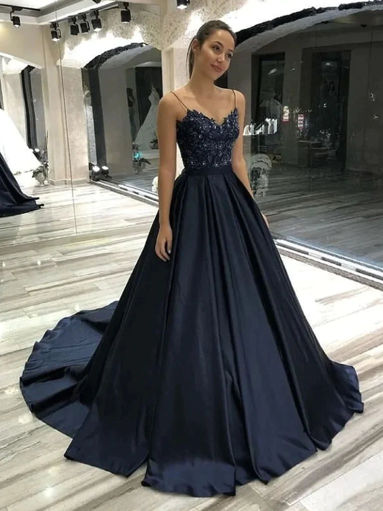 Bacless V Neck Beading Satin Black Lace Long Prom Dress