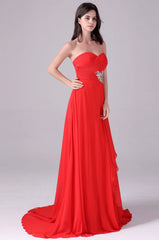 Sweetheart Chiffon Red Beading Pleats Floor Long Bridesmaid Dress