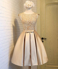 Champagne lace short prom dress, cute homecoming dress - RongMoon