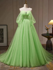 Green Tulle Beading Off Shoulder Sparkle Prom Dress