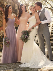Long Chiffon Sweetheart Light Purple Bridesmaid Dress