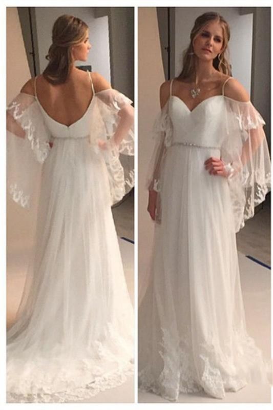 See Through Backless Spaghetti Straps Sexy Bridal Retro Wedding Dress
