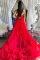 Sweetheart Red A Line  Appliques Tulle Prom Dress