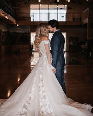 Champagne Tulle Trumpet Mermaid Long Sweep Train Bridal Dress
