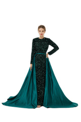 Green Long Sleeves Scoop Trumpet Mermaid Sparkle Sequin Prom Dress