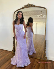 Mermaid Strapless Purple Sequin Prom Dress