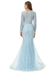 Mint V Neck Trumpet Mermaid Beading Bling Bling Prom Formal Dress