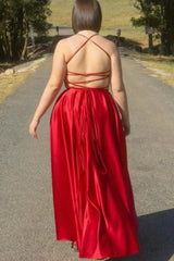 A Line V NeckOpen Back  Burgundy Long Prom Dress