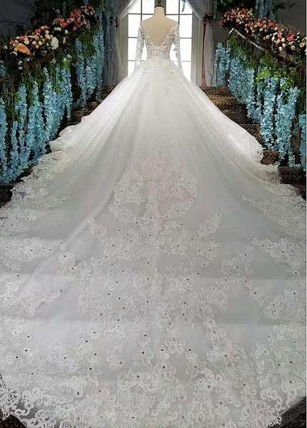 Lace Appliques & Beadings Tulle Bateau A-line Wedding Dress