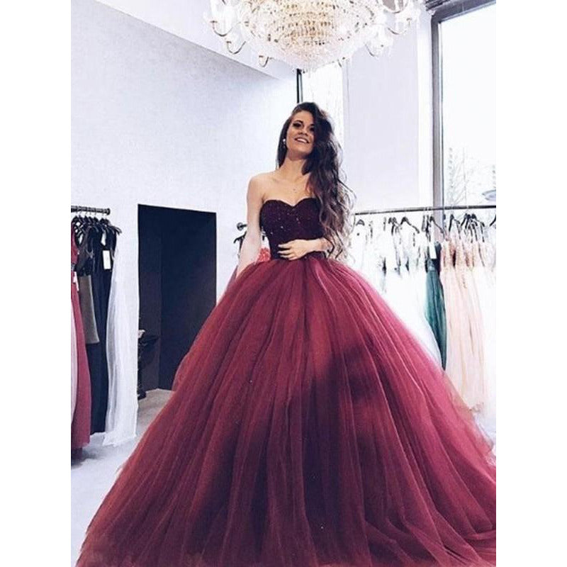 Ball Gown Sweetheart Sleeveless  Beading Tulle Prom Dress