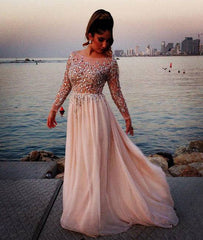 Unique round neck sequin long prom dress, evening dress - RongMoon
