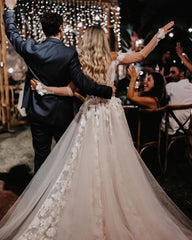 Champagne Tulle Trumpet Mermaid Long Sweep Train Bridal Dress
