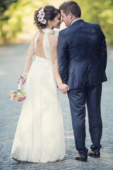 A Line Sleeveless High Neck Chiffon PleatsWedding Dress