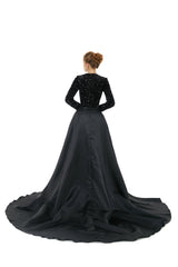 Black Long Sleeves Scoop Trumpet Mermaid Sparkle Sequin Prom Dress