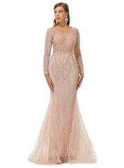 Champagne V Neck Trumpet Mermaid Beading Bling Bling Prom Formal Dress