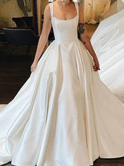 Straps Ball Gown Satin Court Train Wedding Dress