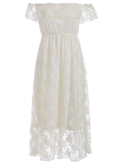 White Off Shoulder Ruffle Lace Wedding Dress