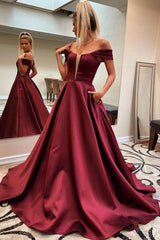 Simple off shoulder satin long prom dress long evening dress - RongMoon
