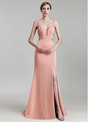Crystal V-neck Neckline Mermaid Evening Dress With Beadings & Slit