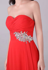Sweetheart Chiffon Red Beading Pleats Floor Long Bridesmaid Dress
