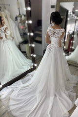 Sweep Train Zipper Back Long Sleeve Sheer Neck Wedding Dress