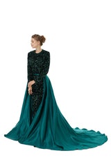Green Long Sleeves Scoop Trumpet Mermaid Sparkle Sequin Prom Dress