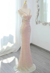 Pink Sequin Trumpet Mermaid Cut Out Prom Dress