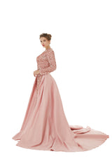 Rose Pink Long Sleeves Scoop Trumpet Mermaid Sparkle Sequin Prom Dress