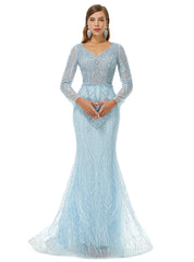Mint V Neck Trumpet Mermaid Beading Bling Bling Prom Formal Dress