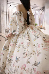 Printed Long Long Sleeves Prom Dress With Slit