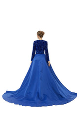 Blue Long Sleeves Scoop Trumpet Mermaid Sparkle Sequin Prom Dress