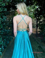 Spaghetti Straps Corset Back Satin Prom Dress With Split
