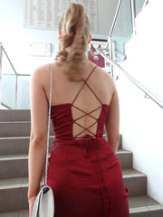 Mermaid Satin Burgundy Long Prom Dress with Slit