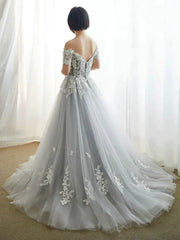 Off The Shoulder Appliques Gary Short Sleeves Prom Dress