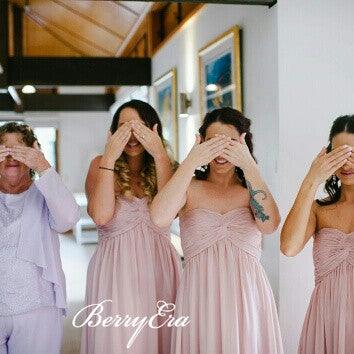 Sweetheart Log A-line Blush Pink Chiffon Long Bridesmaid Dresses - RongMoon