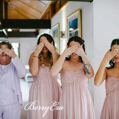 Sweetheart Log A-line Blush Pink Chiffon Long Bridesmaid Dresses - RongMoon