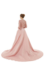 Rose Pink Long Sleeves Scoop Trumpet Mermaid Sparkle Sequin Prom Dress