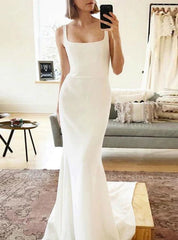 Spaghetti Strap Romantic Mermaid Satin Backless Wedding Dress
